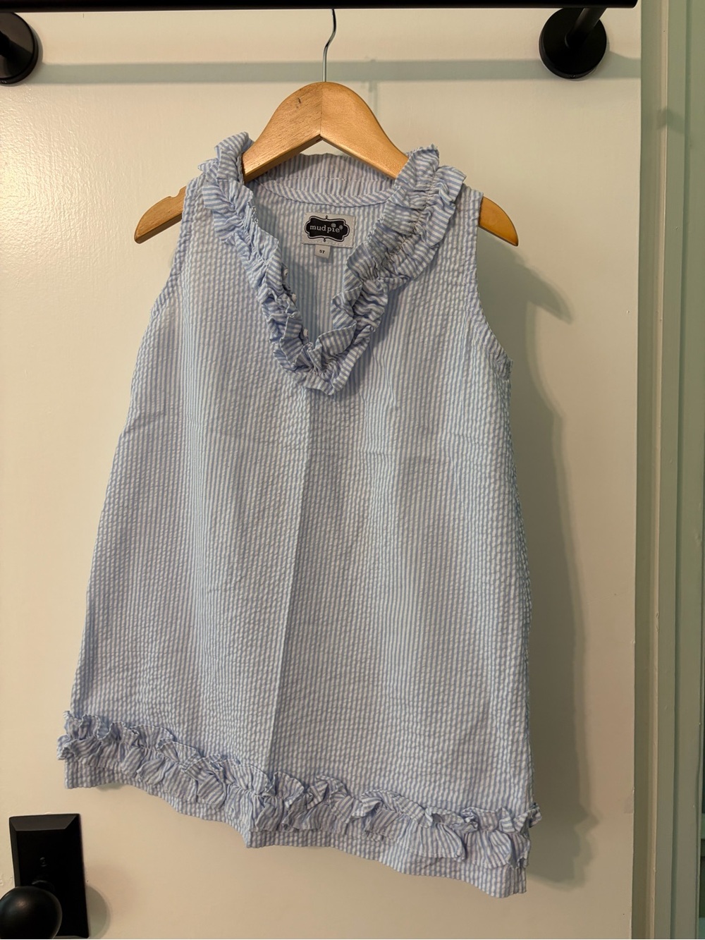 Mud Pie Light Blue Ruffle Seersucker dress